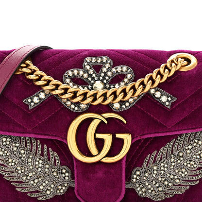 Gucci Velvet Matelasse Embroidered Mini GG Marmont Shoulder Bag Bordeaux 10 of 17
