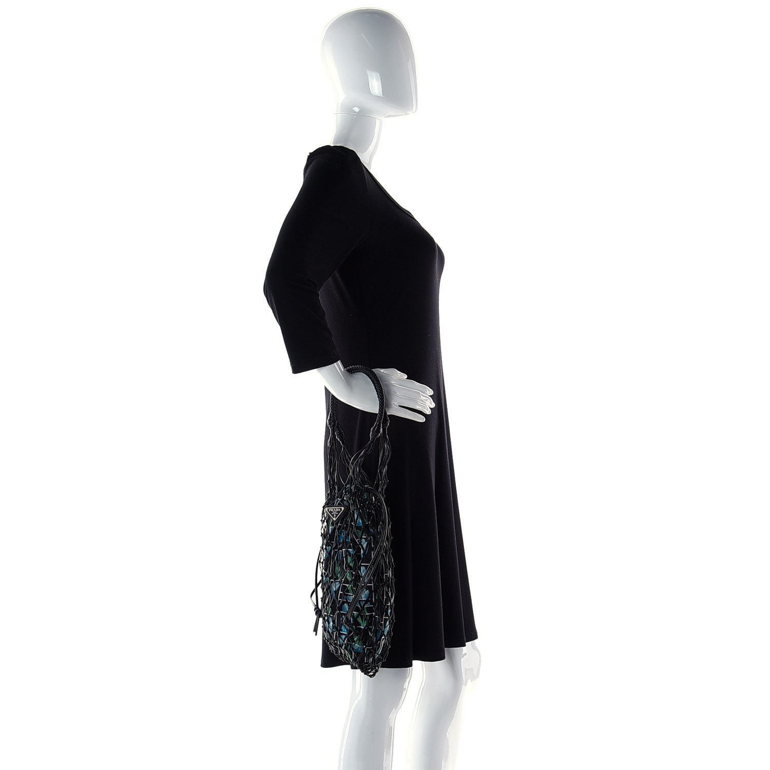 Prada Tessuto Nylon Floral Print Net Tote Black Multicolor 2 of 7