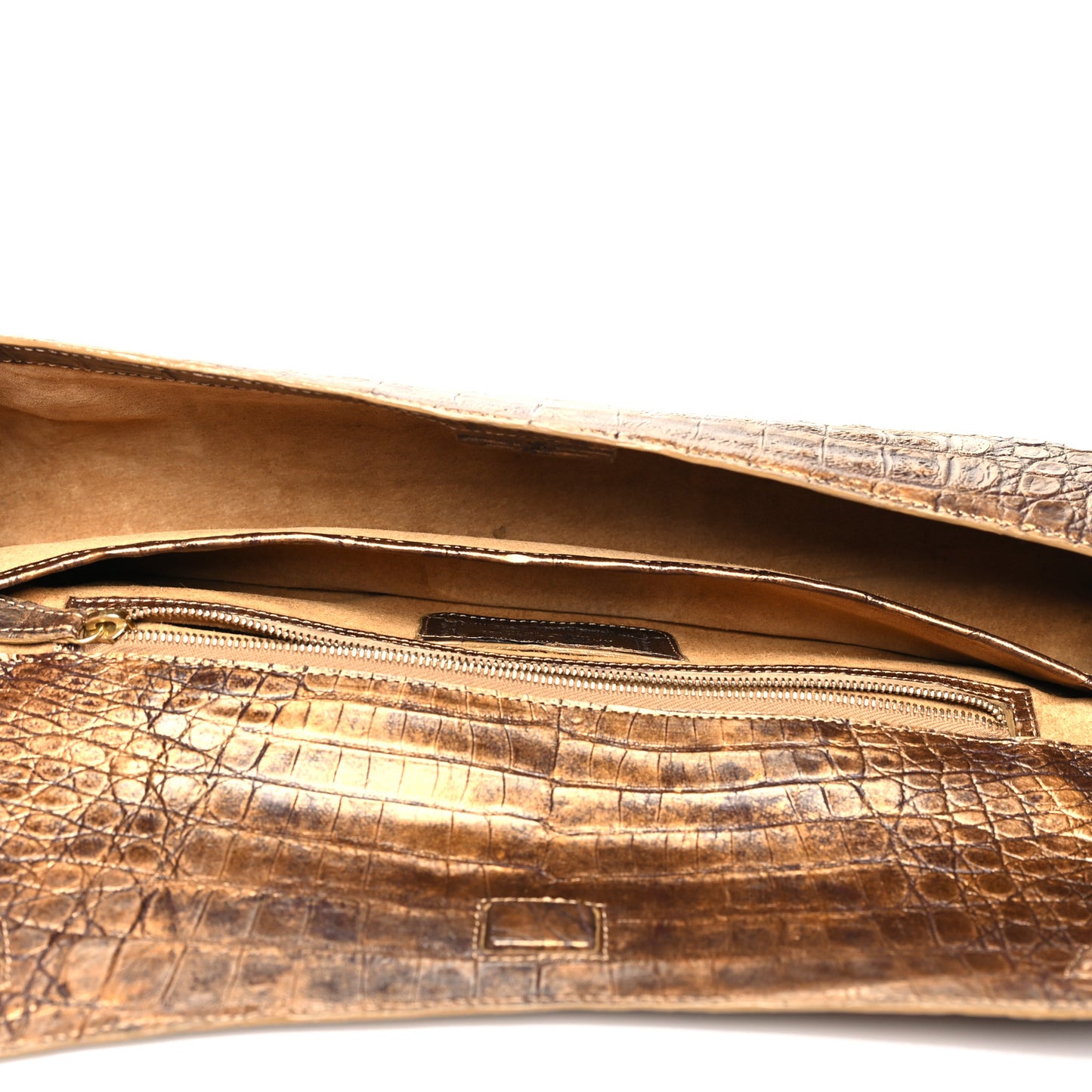 Metallic Crocodile Clutch Gold