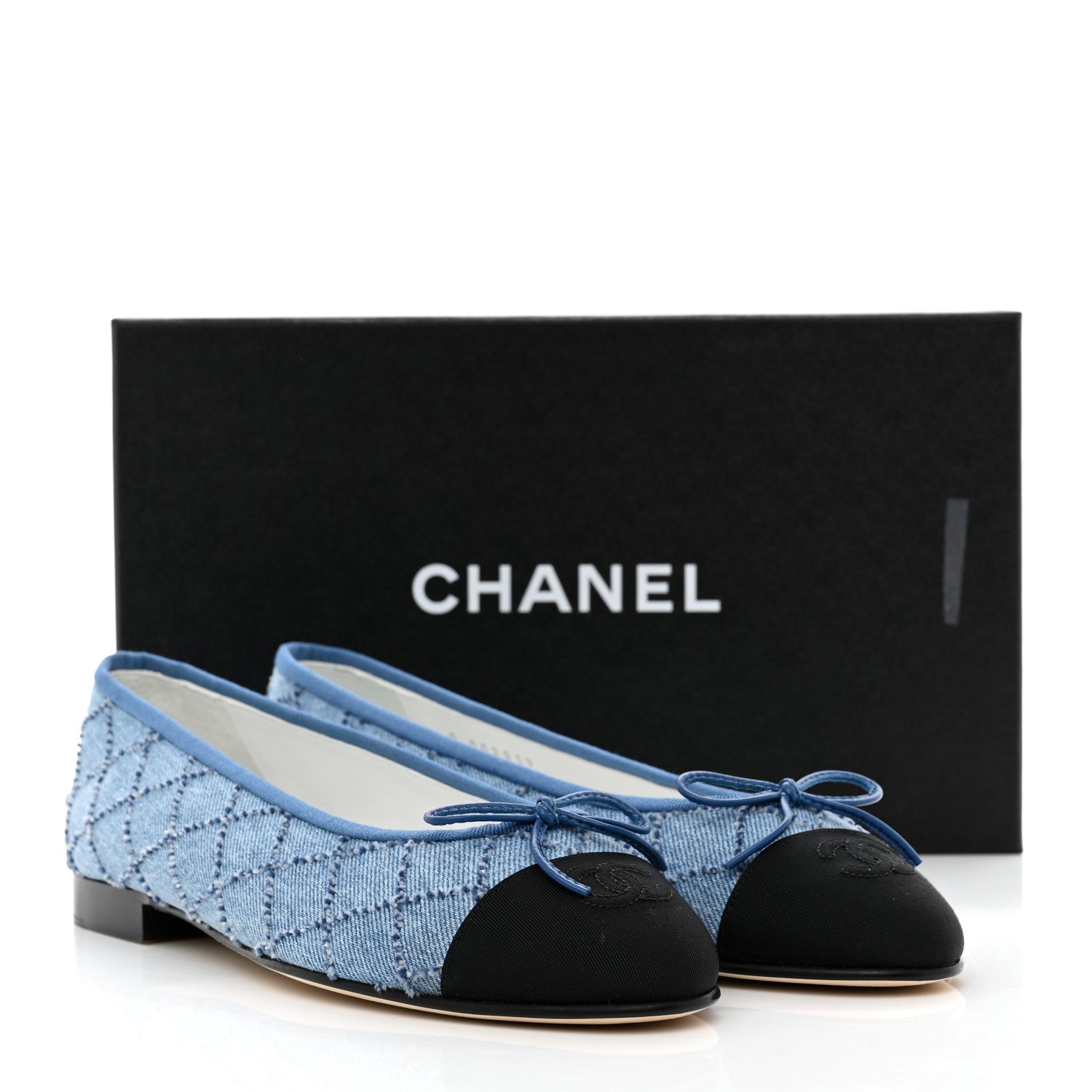 Chanel Denim Quilted Grosgrain Cap Toe Ballerina Flats 39.5 Dark Blue Black 8 of 8