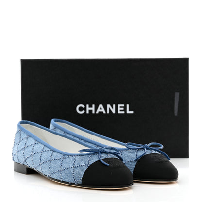 Chanel Denim Quilted Grosgrain Cap Toe Ballerina Flats 39.5 Dark Blue Black 8 of 8