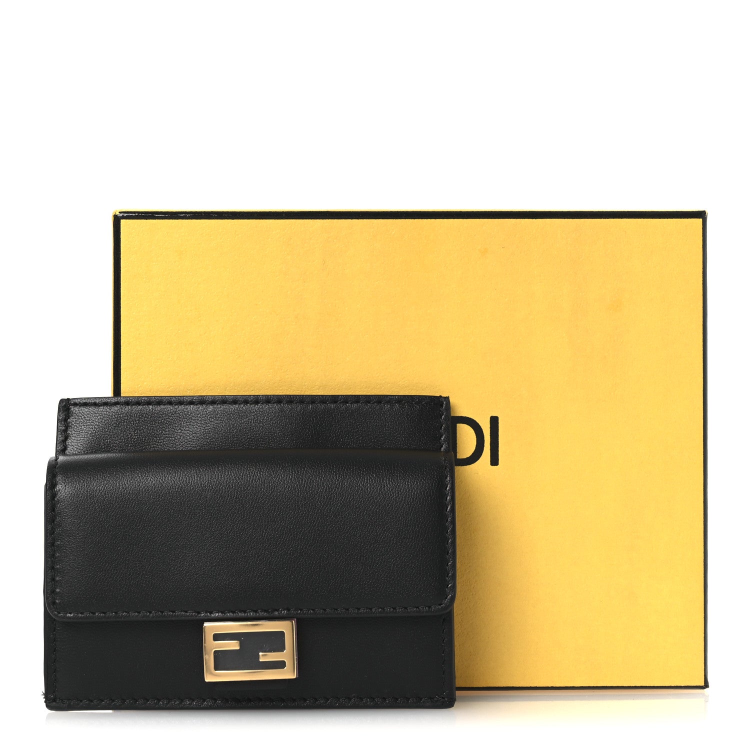Fendi Nappa Matisse FF Diagonal Embossed Fold Over Card Holder Wallet Black 8 of 8