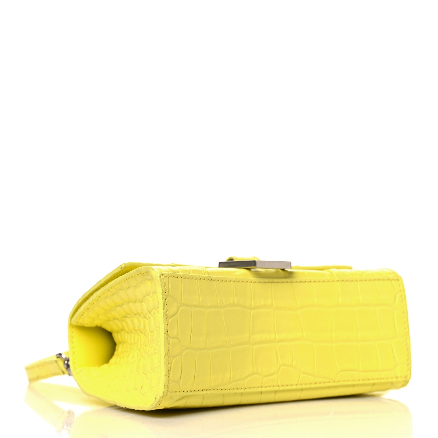 Balenciaga Shiny Calfskin Crocodile Embossed Hourglass Top Handle Bag XS Light Yellow 4 of 10
