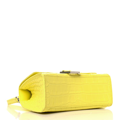 Balenciaga Shiny Calfskin Crocodile Embossed Hourglass Top Handle Bag XS Light Yellow 4 of 10