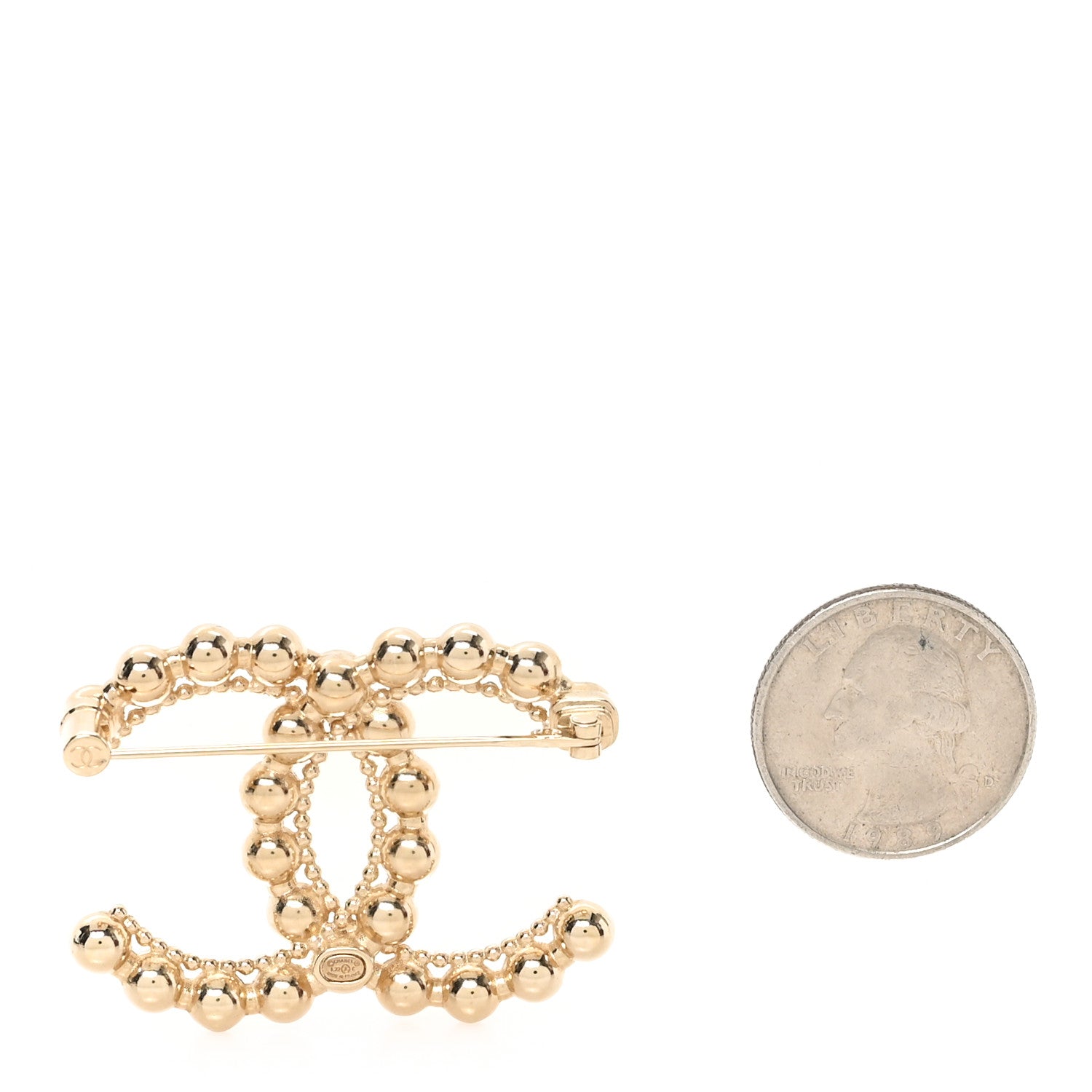 Chanel Metal Beaded CC Brooch Gold 2 of 3
