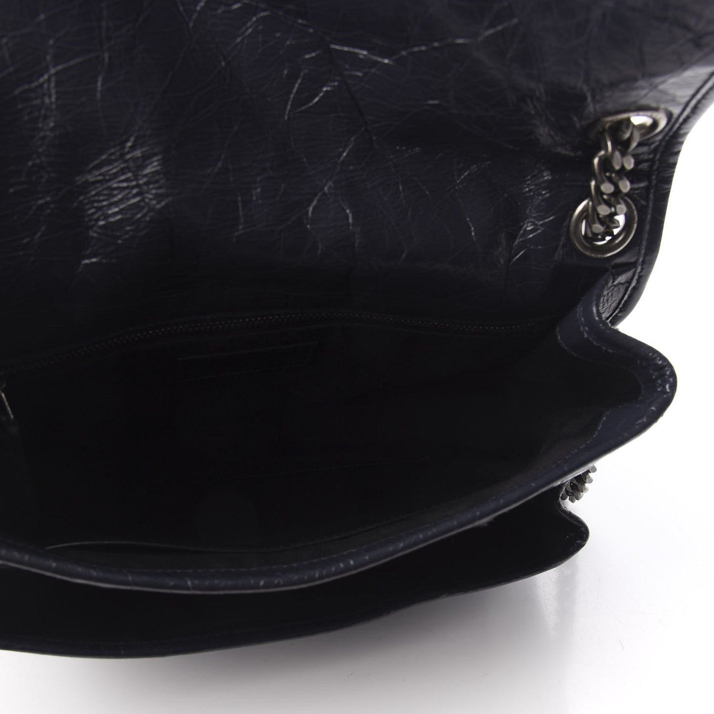 Crinkled Calfskin Matelasse Monogram Medium Niki Chain Satchel Deep Marine