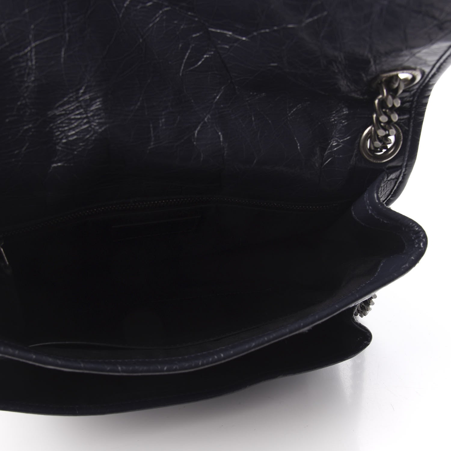 Saint Laurent Crinkled Calfskin Matelasse Monogram Medium Niki Chain Satchel Deep Marine 5 of 9