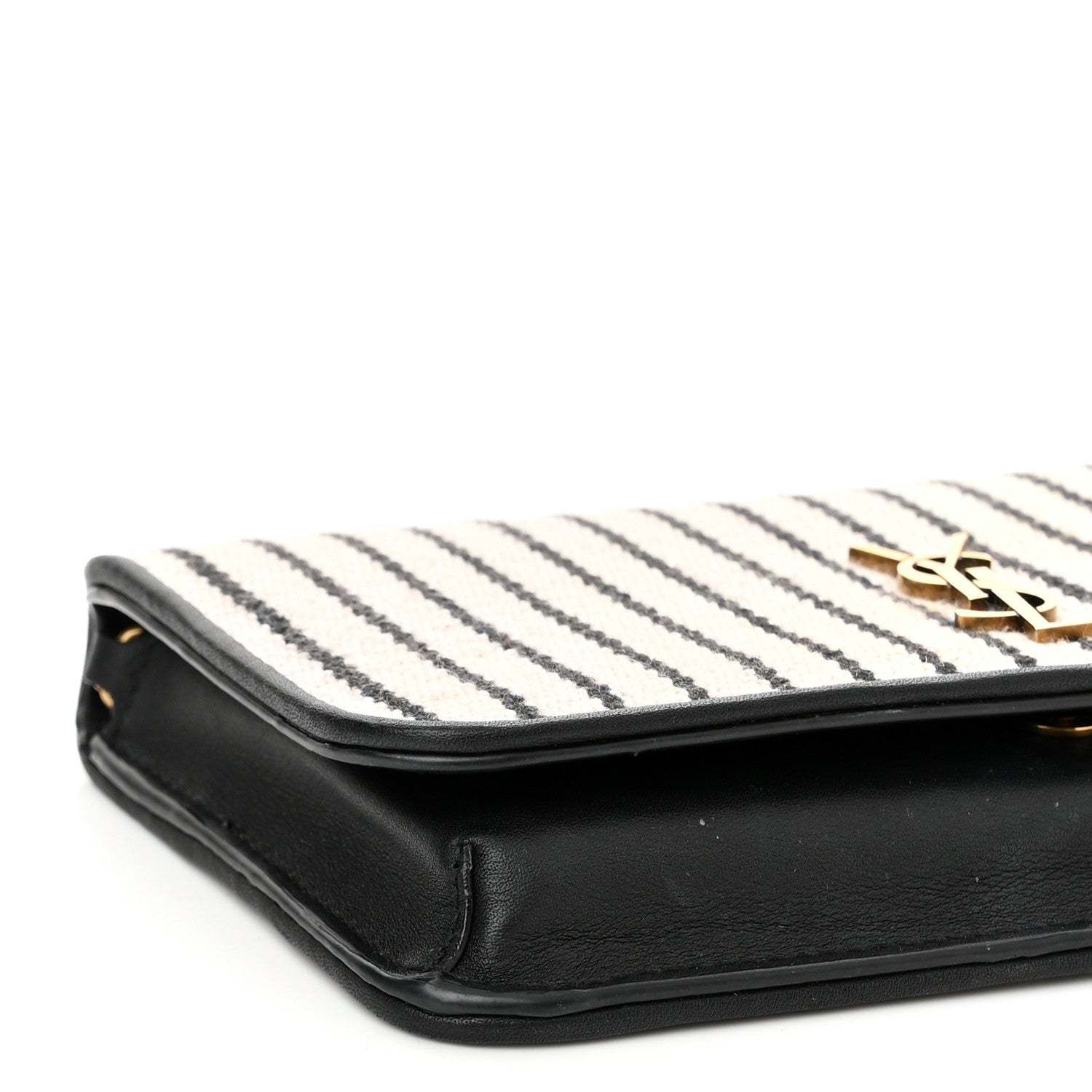 Saint Laurent Canvas Striped Phone Holder Crossbody Beige Black 8 of 11