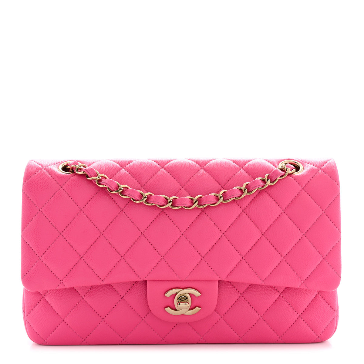 Caviar Quilted Medium Double Flap Pink