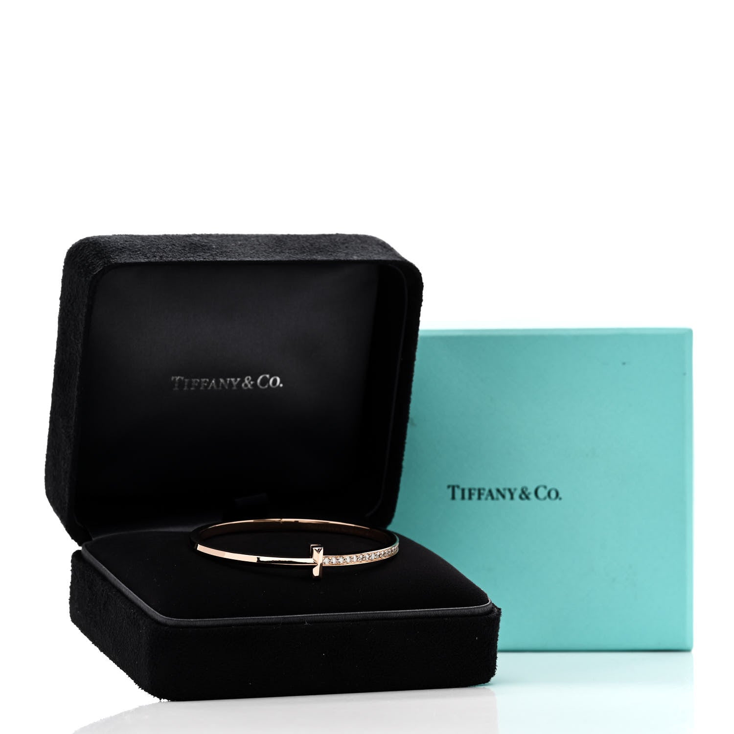 Tiffany 18K Rose Gold Diamond Narrow T1 Hinged Bangle Bracelet 4 of 4
