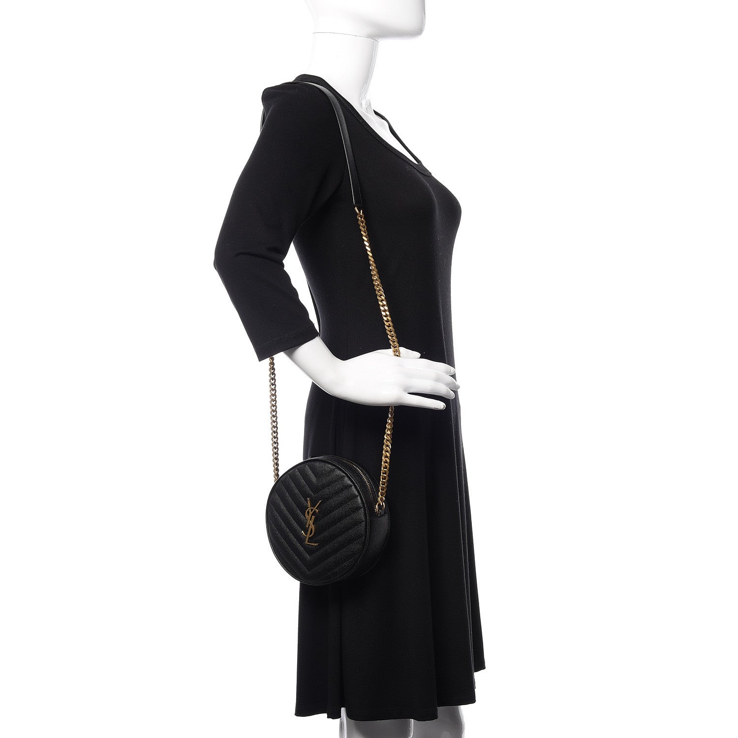 Saint Laurent Grain De Poudre Matelasse Chevron Quilted Round Vinyle Camera Bag Black 2 of 10