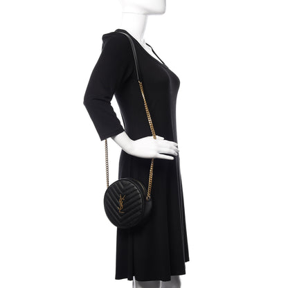 Saint Laurent Grain De Poudre Matelasse Chevron Quilted Round Vinyle Camera Bag Black 2 of 10