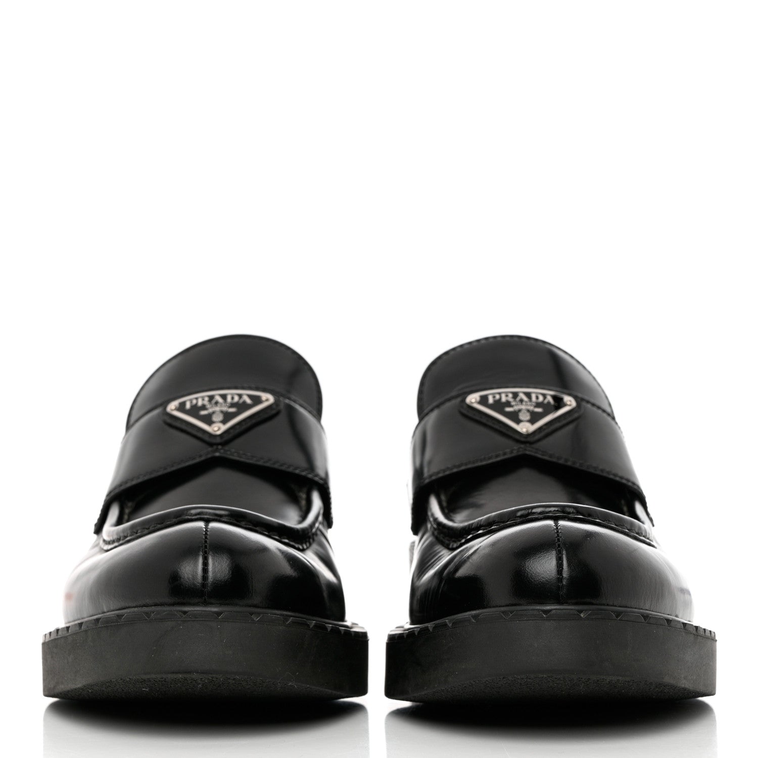 Prada Spazzolato Metal Triangle Logo 50mm Loafers 40.5 Black 2 of 12
