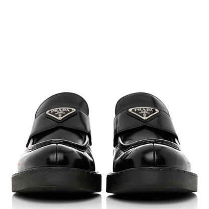 Prada Spazzolato Metal Triangle Logo 50mm Loafers 40.5 Black 2 of 12