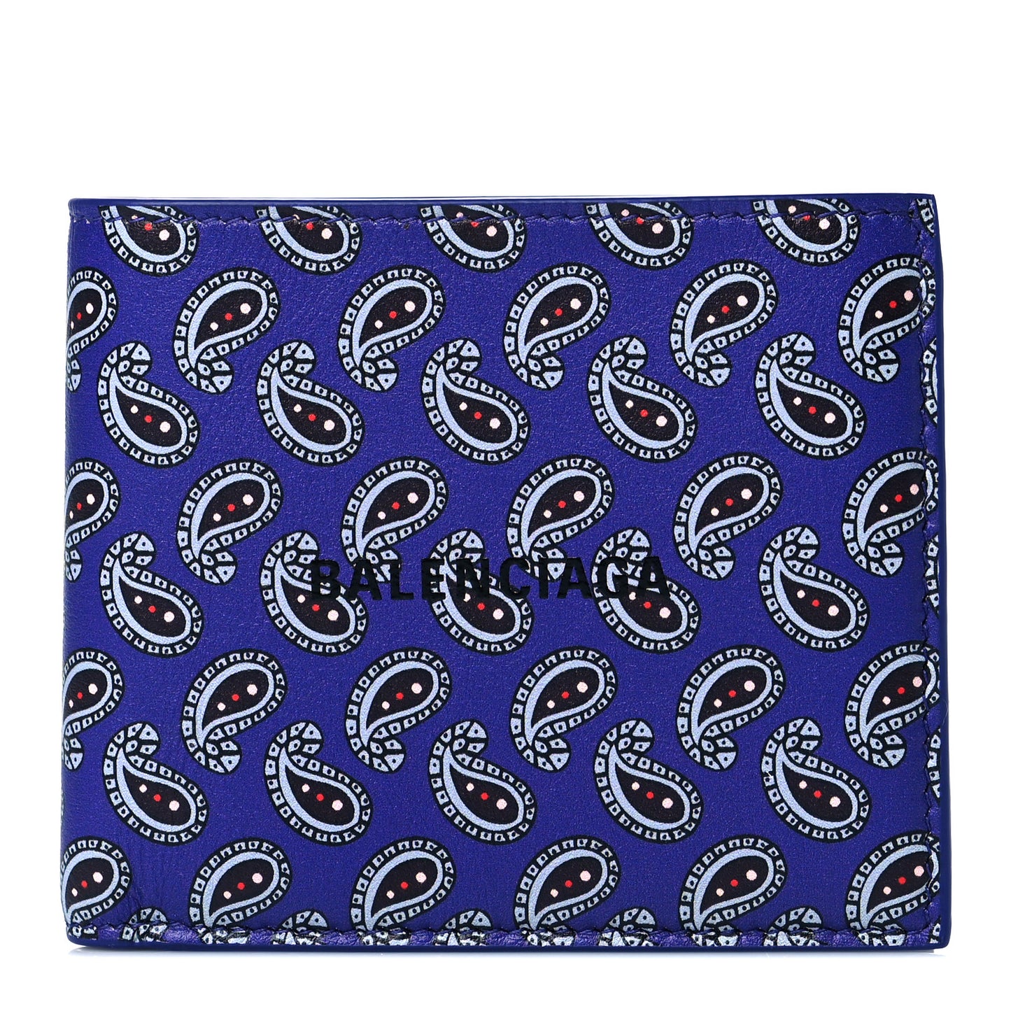Calfskin Logo Paisley Square Bi-Fold Wallet Blue