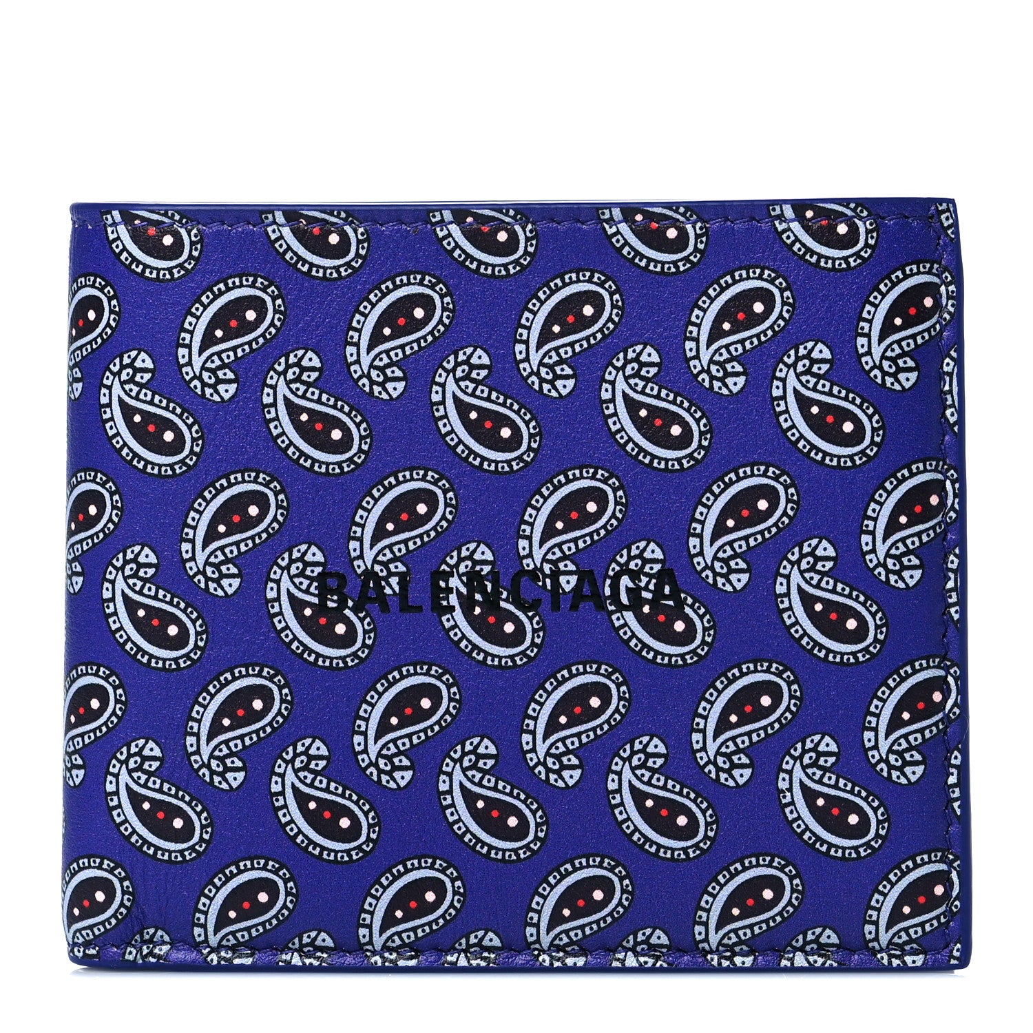 Balenciaga Calfskin Logo Paisley Square Bi-Fold Wallet Blue 1 of 11