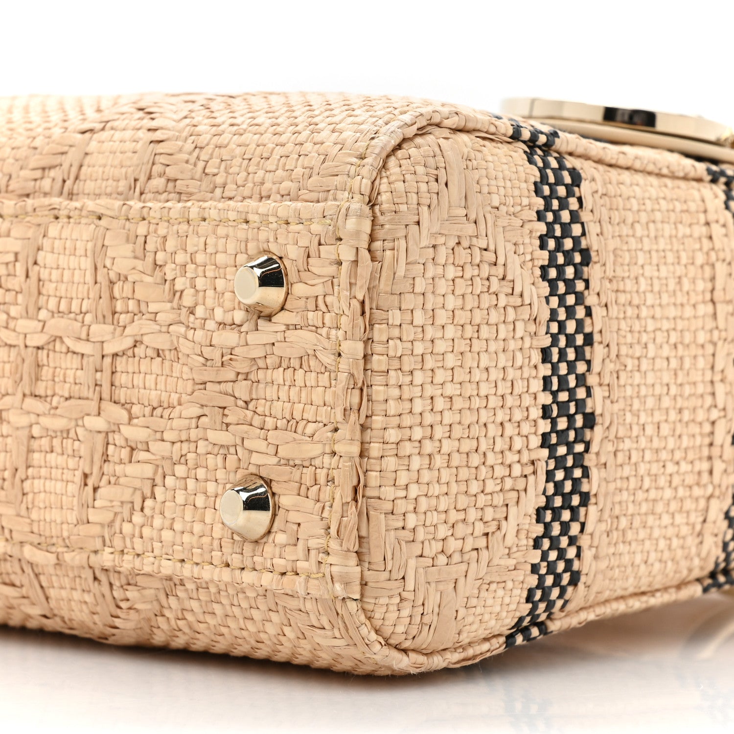 Christian Dior Raffia Woven Cannage Embroidered Mini Lady D-Lite Natural Black 8 of 10