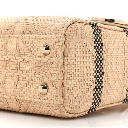 Christian Dior Raffia Woven Cannage Embroidered Mini Lady D-Lite Natural Black 8 of 10