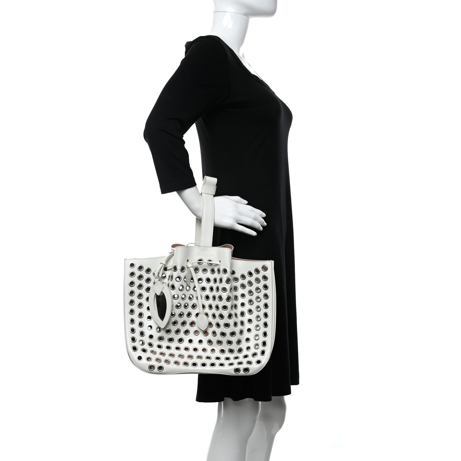 Alaia Calfskin Grommet Rose-Marie 28 Bag White 2 of 14