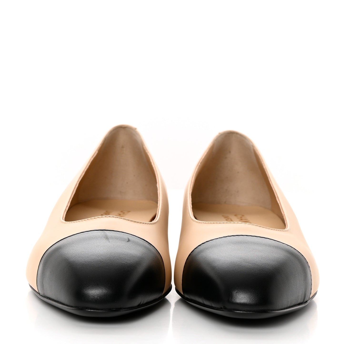 Lambskin Cap Toe CC Uniform Ballerina Flats 40 Beige Black