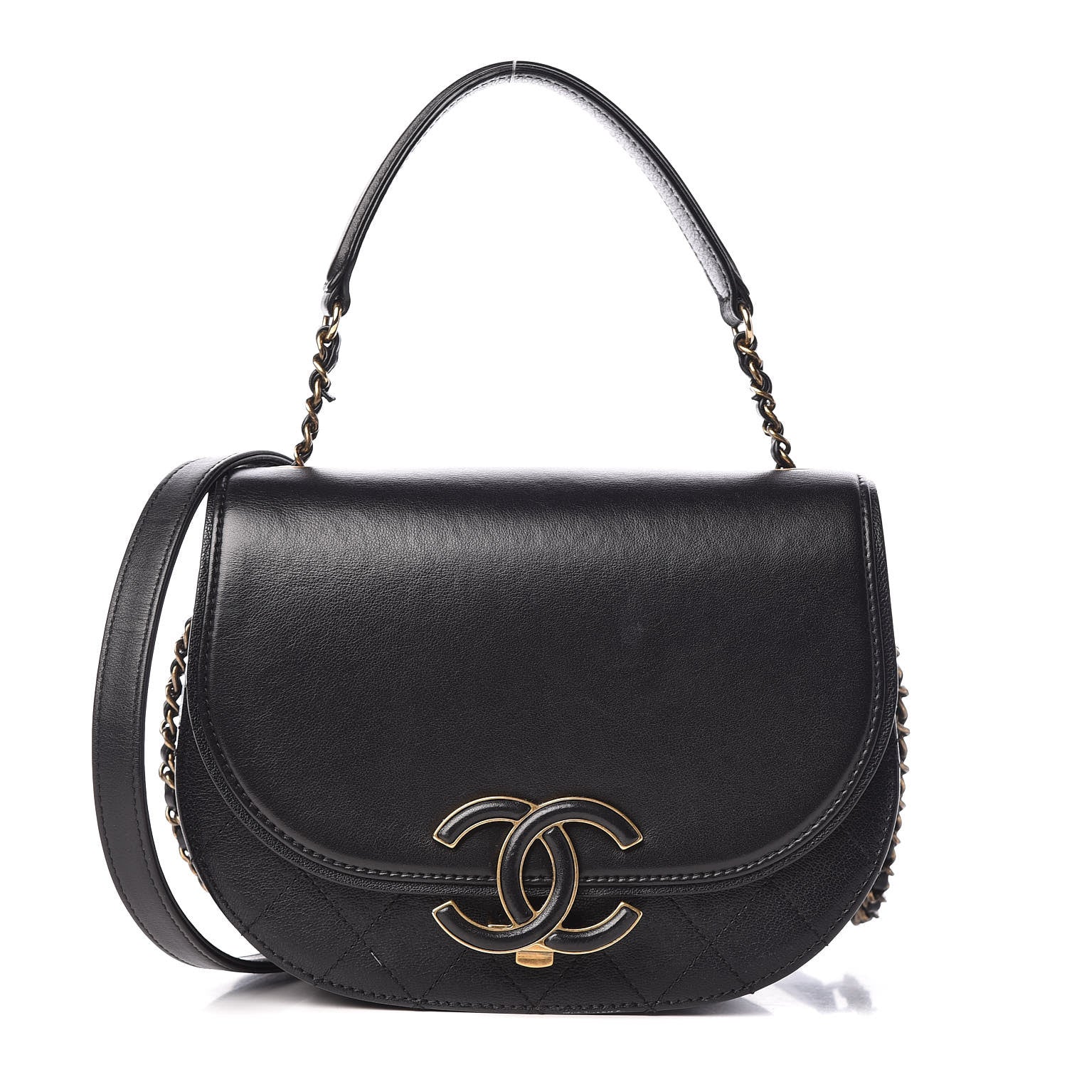Chanel Shiny Calfskin Goatskin Quilted Small Coco Curve Messenger Flap Black 1 of 9