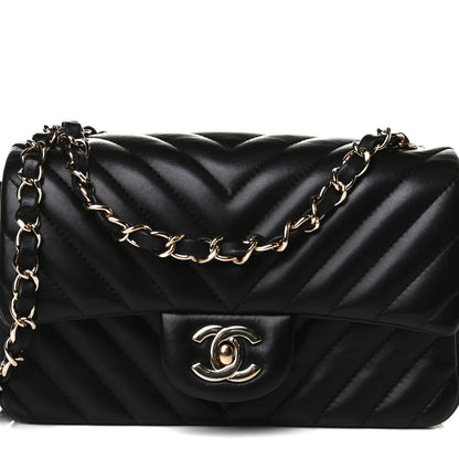 Chanel Lambskin Chevron Quilted Mini Rectangular Flap Black 7 of 14