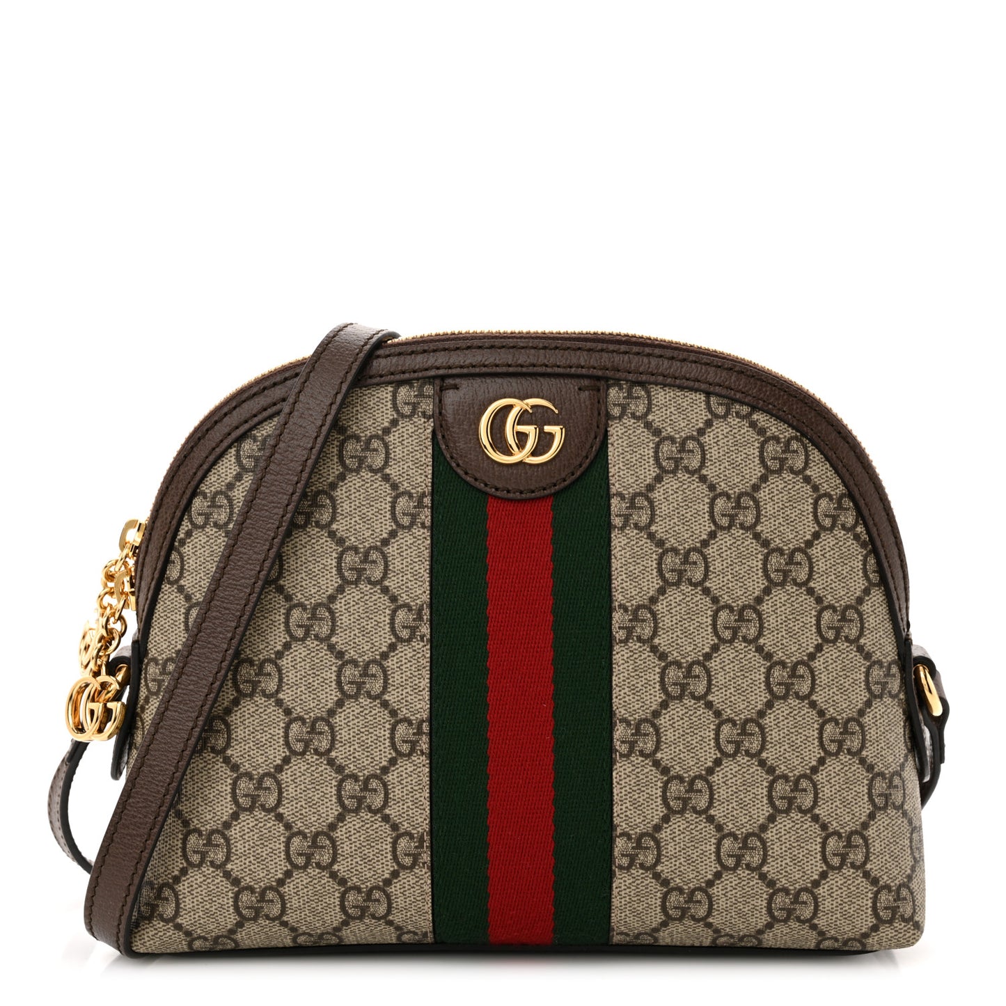 GG Supreme Monogram Textured Dollar Calfskin Web Small Ophidia Dome Shoulder Bag Beige Ebony New Acero