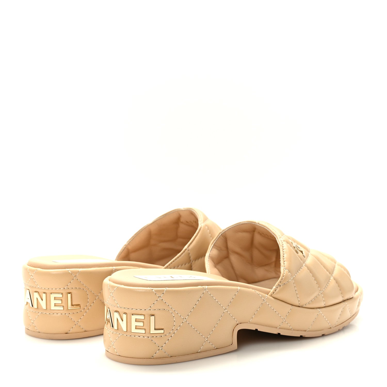 Chanel Lambskin Quilted CC Mules Wedge Sandals 39 Beige 4 of 8