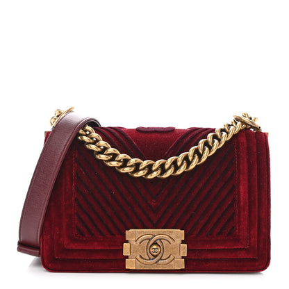 Chanel Velvet Chevron Quilted Small Boy Flap Burgundy 1 of 12