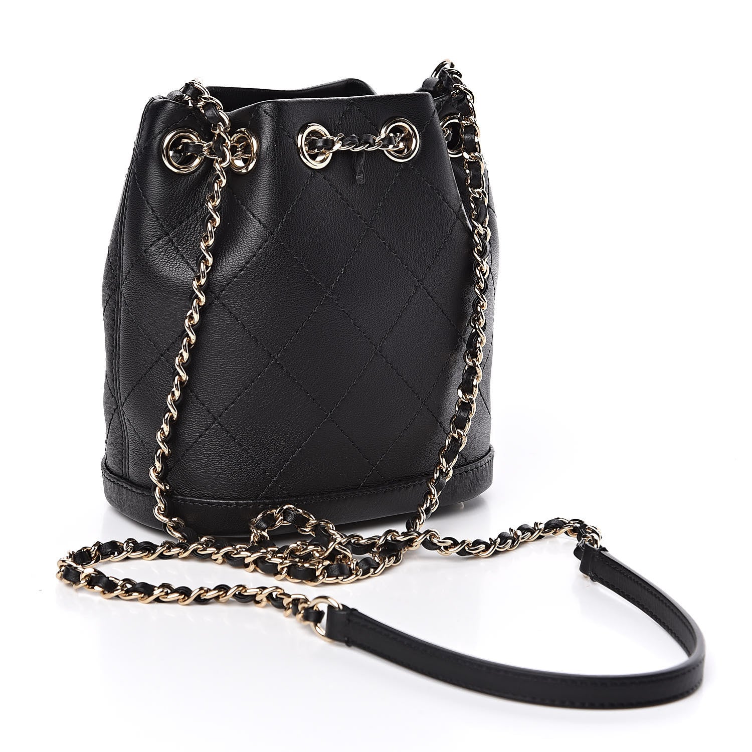 Chanel Calfskin Stitched Mini Drawstring CC Bag Black 3 of 11