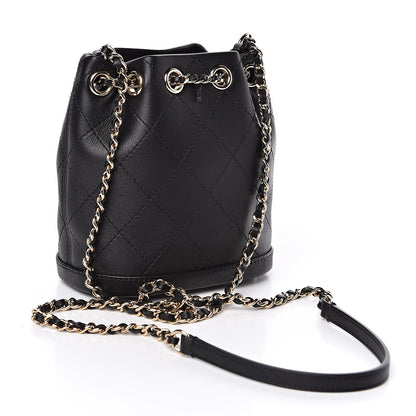 Chanel Calfskin Stitched Mini Drawstring CC Bag Black 3 of 11