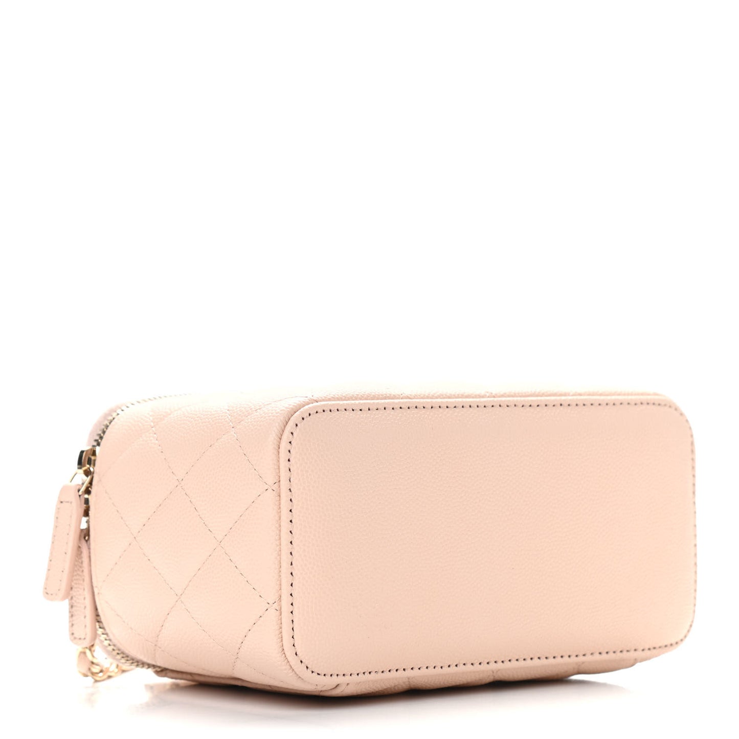 Caviar Quilted Small Vanity Case With Chain Light Beige