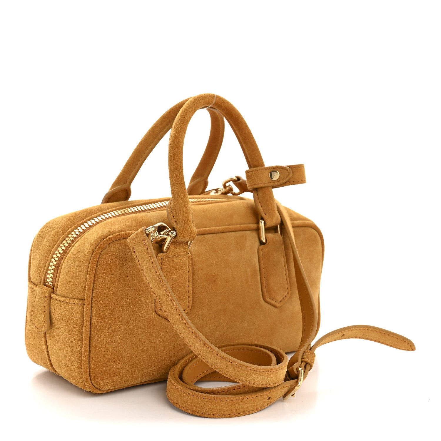 Miu Miu Suede Padded Regular Arcadie Top Handle Bag Whiskey 3 of 11