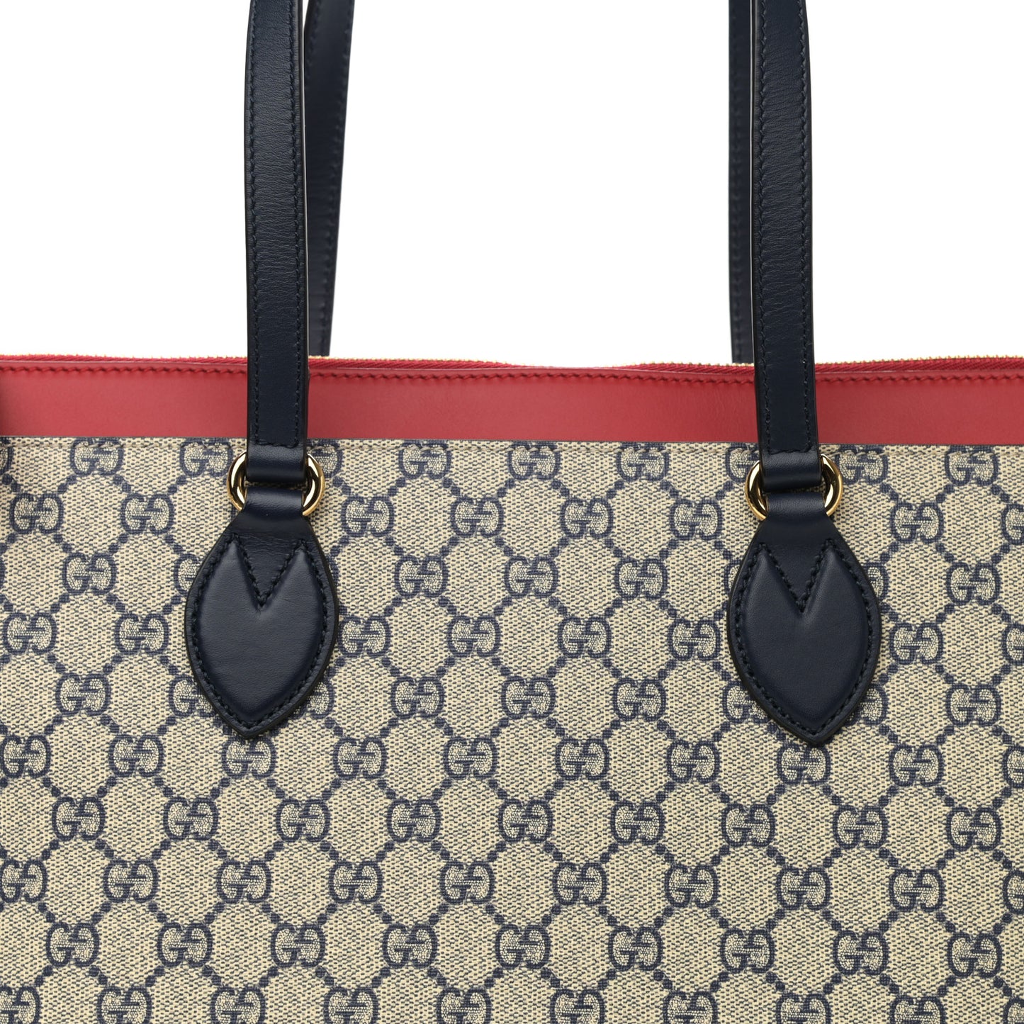 GG Supreme Monogram Medium Zippered Bucket Tote Beige Blue Hibiscus Red