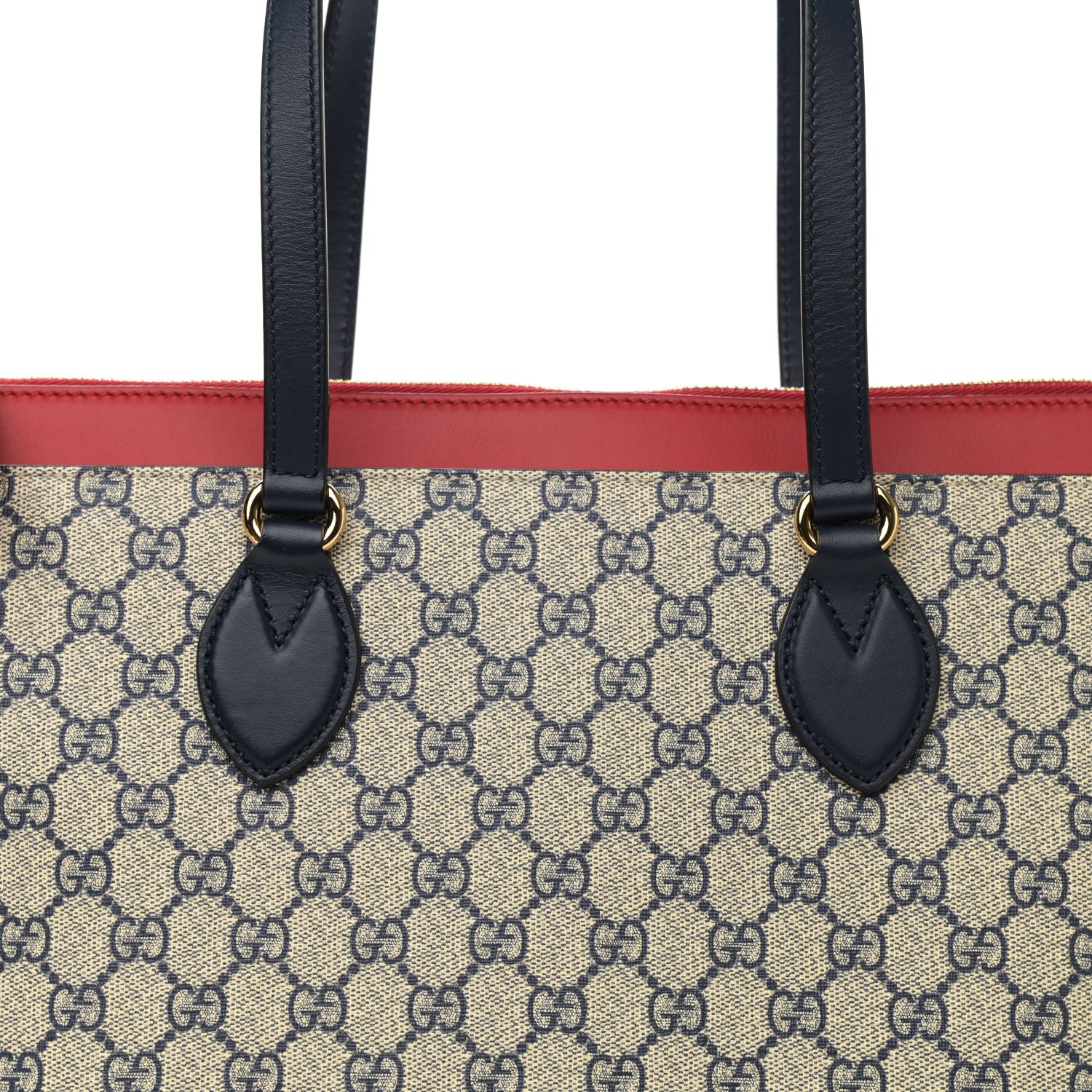 Gucci GG Supreme Monogram Medium Zippered Bucket Tote Beige Blue Hibiscus Red 9 of 13