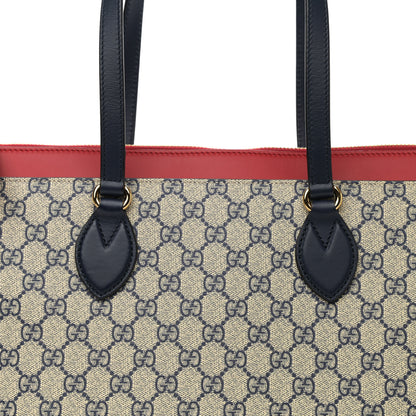 Gucci GG Supreme Monogram Medium Zippered Bucket Tote Beige Blue Hibiscus Red 9 of 13