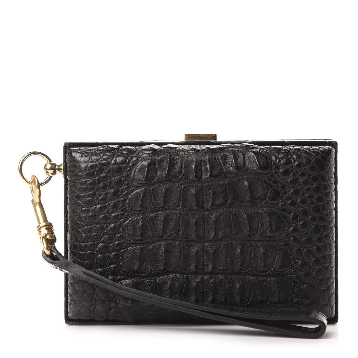 Crocodile Embossed Calfskin Minaudiere Box Wrist Wallet Black