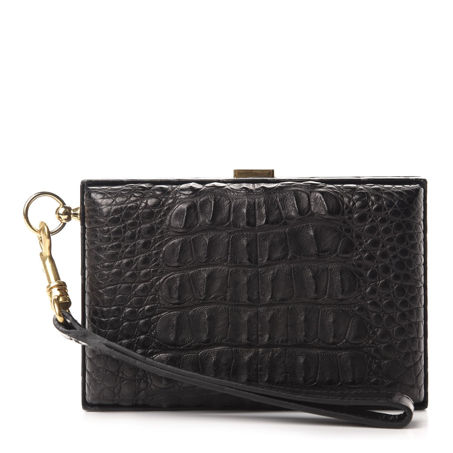 Celine Crocodile Embossed Calfskin Minaudiere Box Wrist Wallet Black 1 of 6