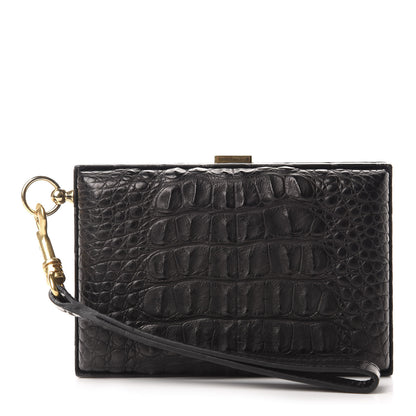 Celine Crocodile Embossed Calfskin Minaudiere Box Wrist Wallet Black 1 of 6