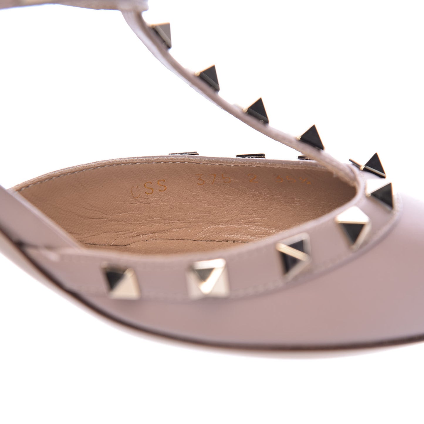Nappa Rockstud Ankle Strap Low Heel Pumps 35.5 Poudre
