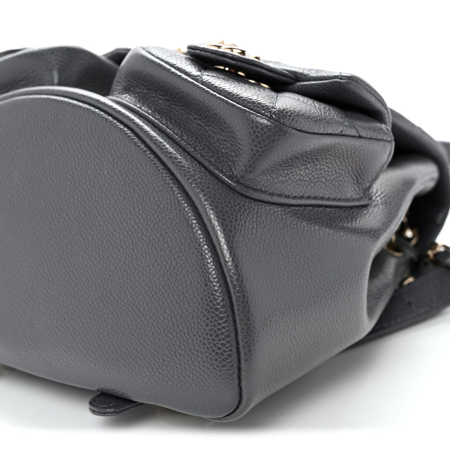 Shiny Caviar Quilted Small Duma Pockets Drawstring Backpack Grey