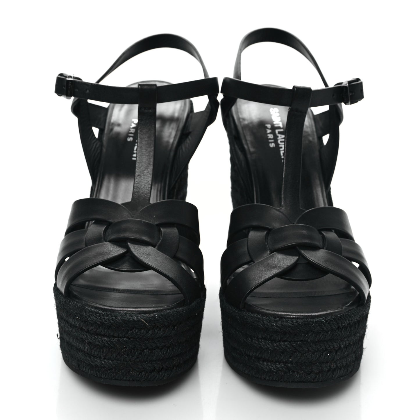 Calfskin Tribute 95 Platform Espadrille Wedge Sandals 39 Black