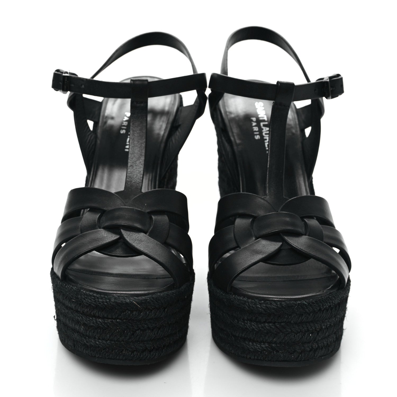 Saint Laurent Calfskin Tribute 95 Platform Espadrille Wedge Sandals 39 Black 2 of 8