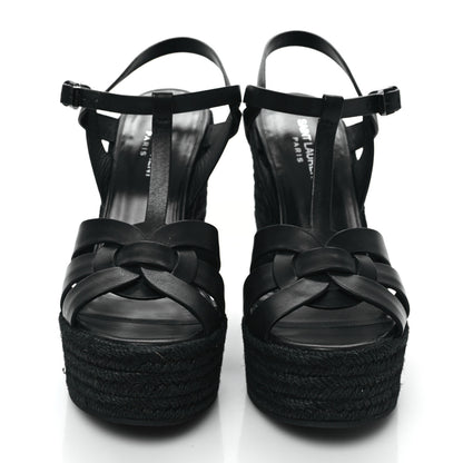 Saint Laurent Calfskin Tribute 95 Platform Espadrille Wedge Sandals 39 Black 2 of 8