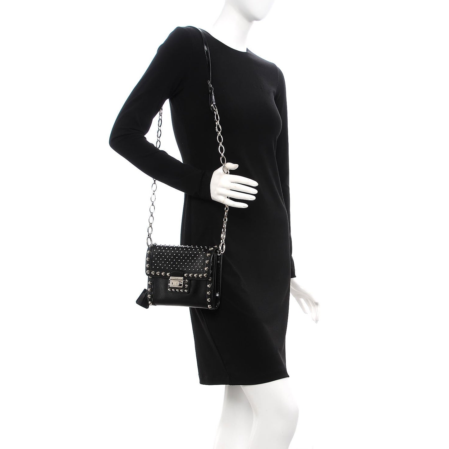 Saffiano Vernice Studded Crossbody Bag Black