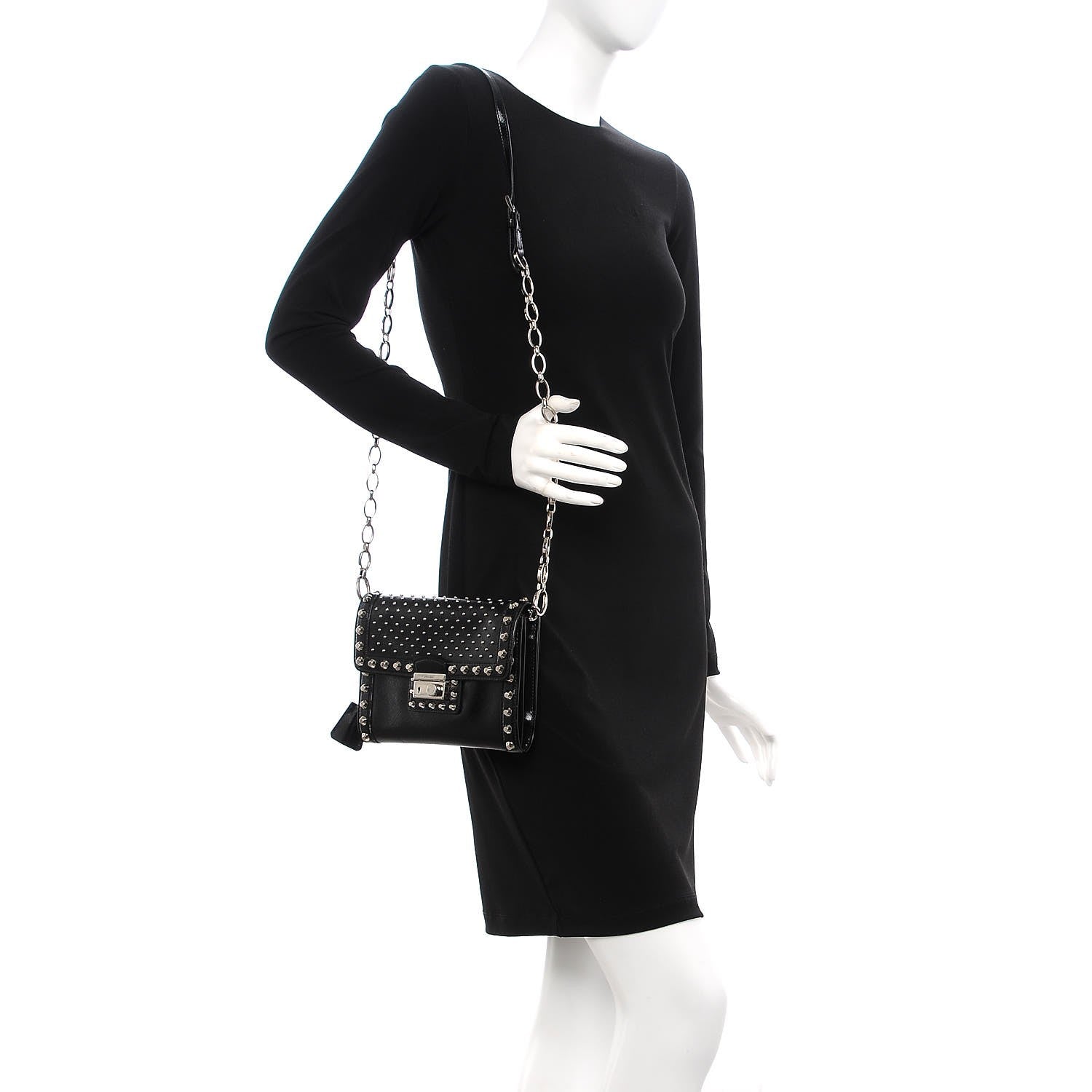 Prada Saffiano Vernice Studded Crossbody Bag Black 3 of 8
