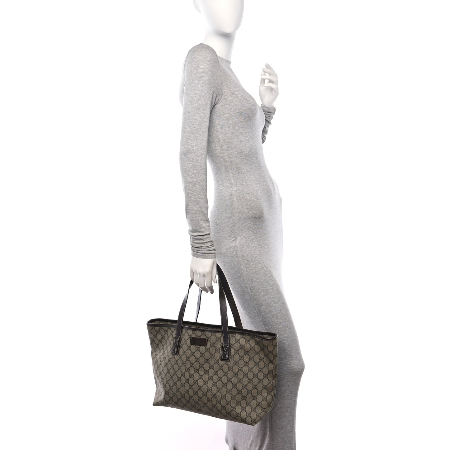 GG Supreme Monogram Medium Zippered Shopping Tote Dark Brown