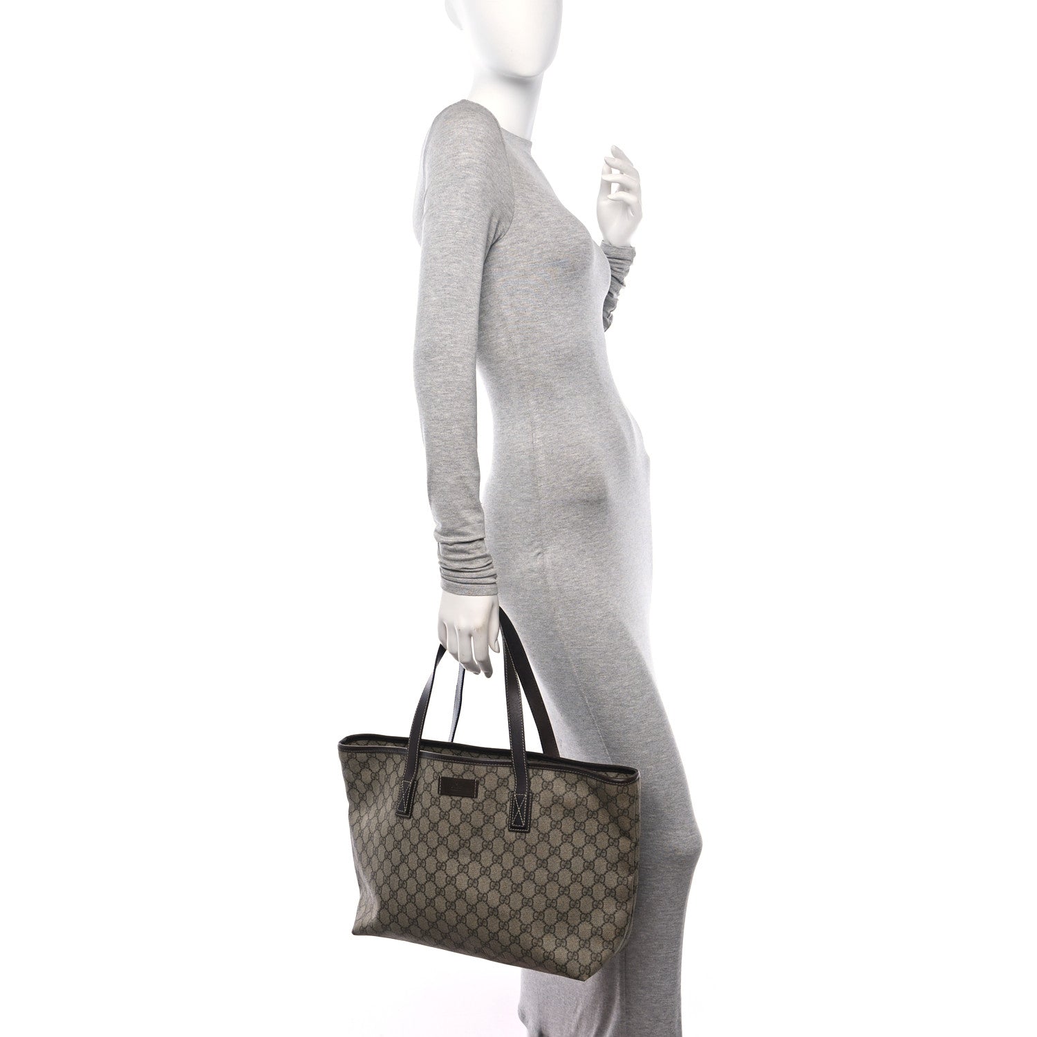 Gucci GG Supreme Monogram Medium Zippered Shopping Tote Dark Brown 4 of 15