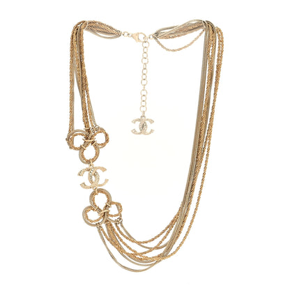 Chanel Multi Strand Chain Baguette Crystal CC Necklace Gold 3 of 5