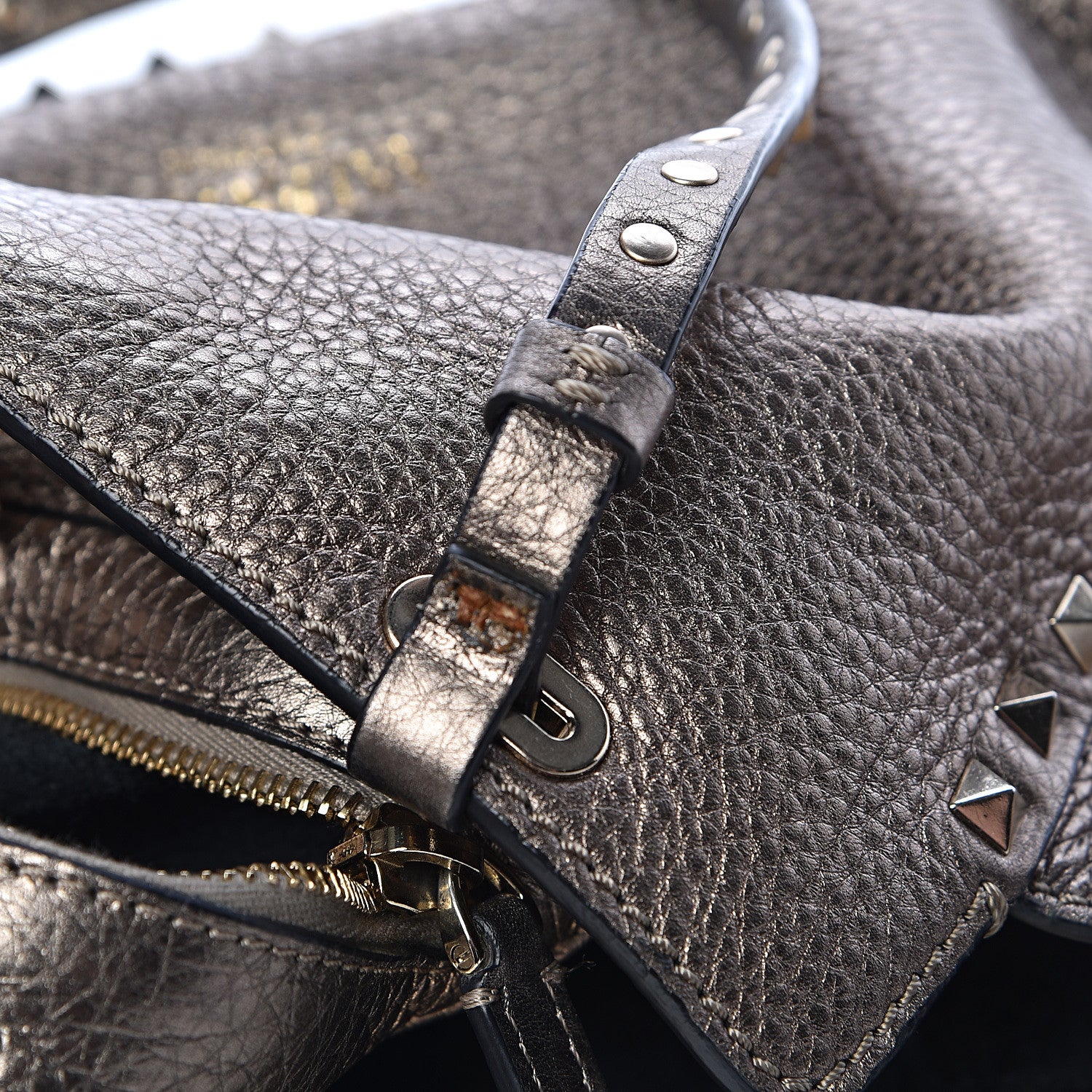 Valentino Garavani Metallic Alce Printed Calfskin Small Rockstud Tote Sasso 8 of 12